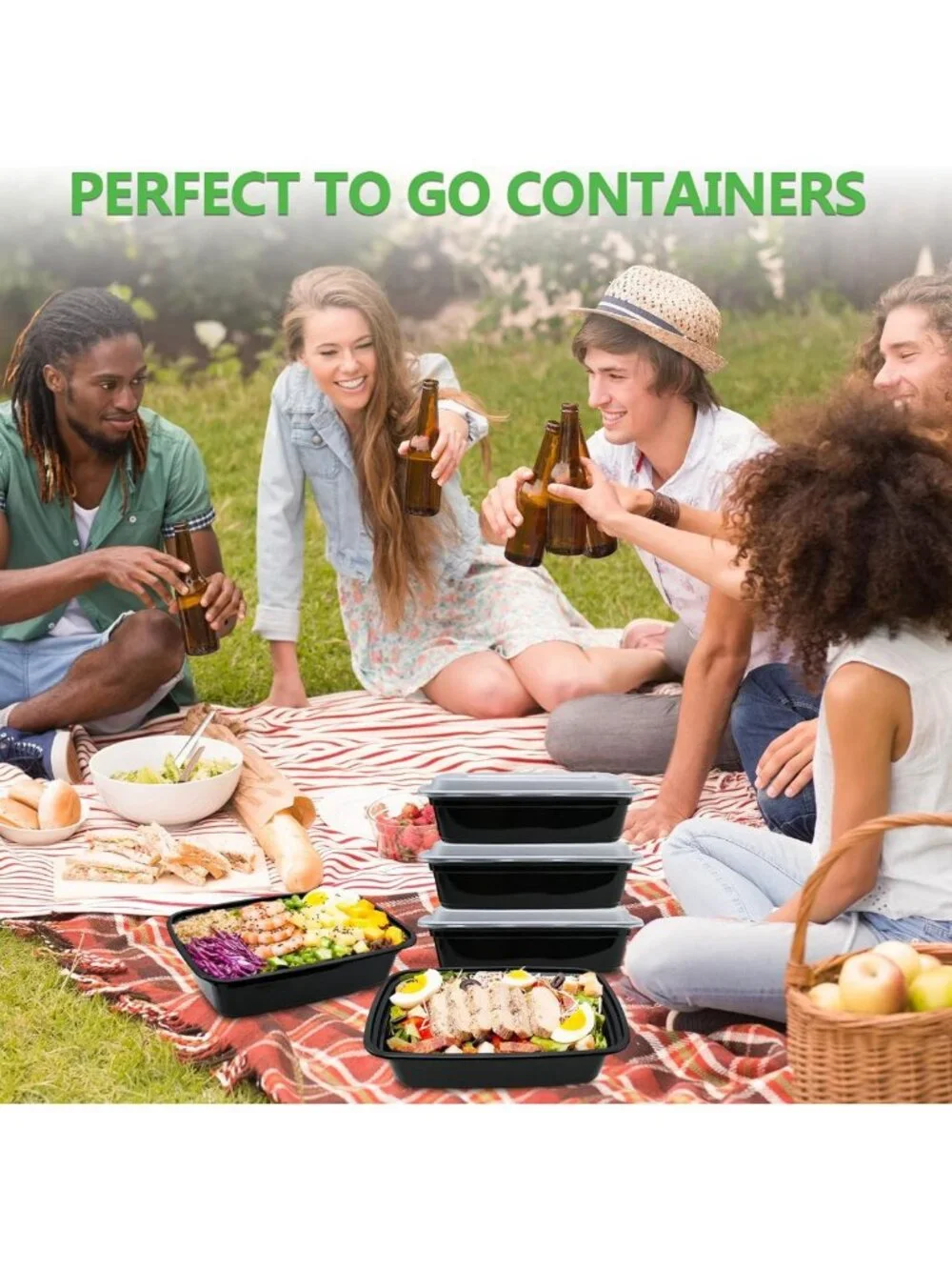 60 Pack Meal Prep Containers - 38 oz Stackable Bento Boxes, BPA-Free, Microwave